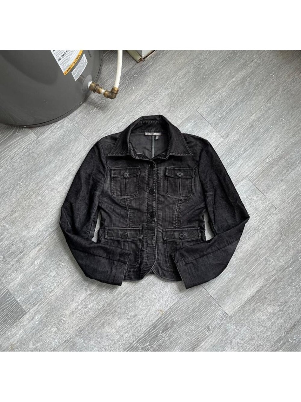 Black / Charcoal Grey Vintage “Tristan & America” Y2K Corduroy Button-Up Jacket